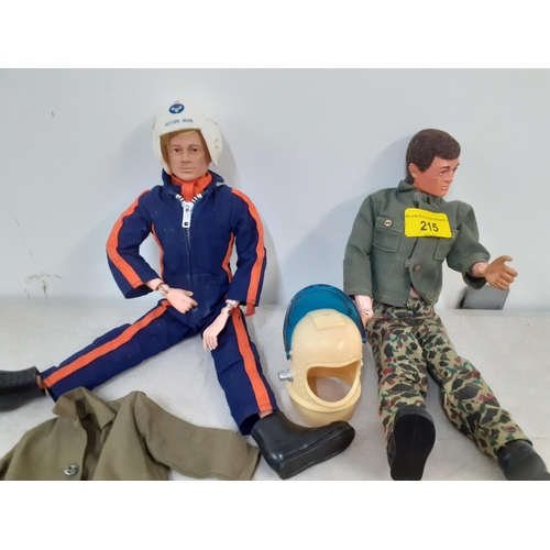 201 - Two Palitoy Action Man figures stamped 1964 to the lower back together with a small quantity of clot... 