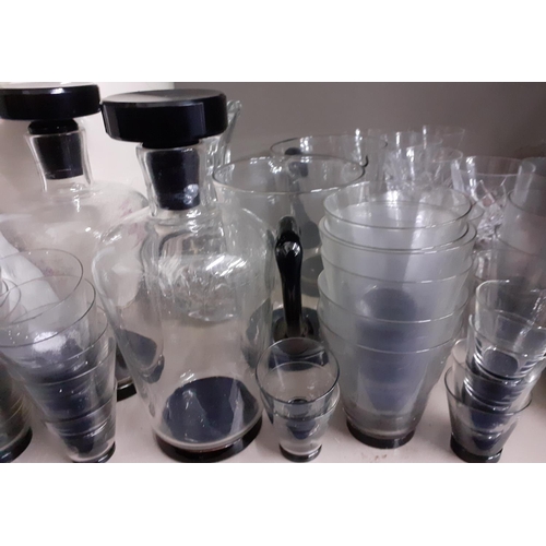 212 - Mixed glassware and ceramics to include an Art Deco black and clear glass suite together with an Asi... 