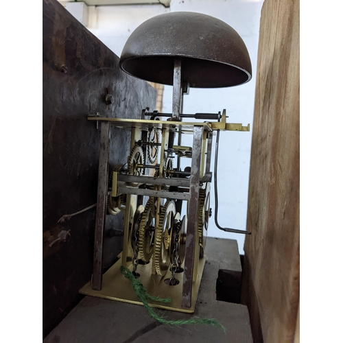20 - An 18th century oak cased 30 hour longcase clock, the case having a stepped and dental moulded corni... 