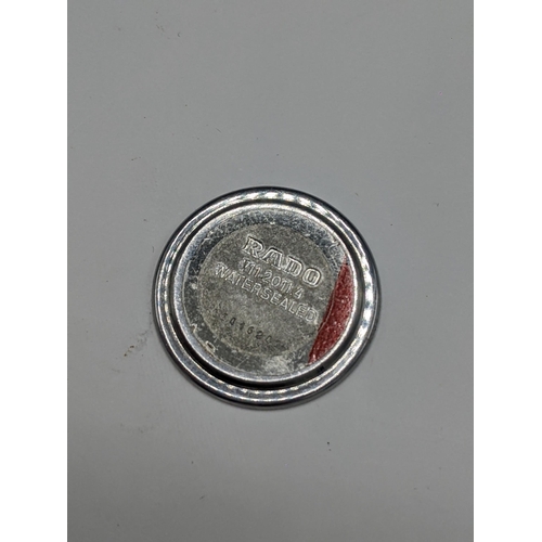 35 - A Rado quartz, stainless steel cased wristwatch, having a silvered dial signed Rado, with centre sec... 