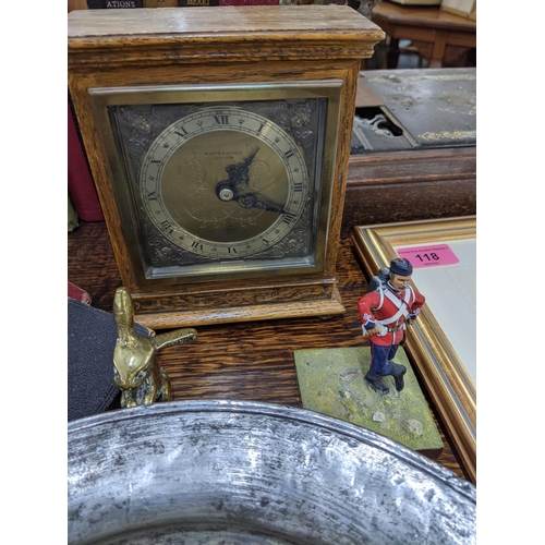 118 - A mixed lot to include an oak cased Elliott mantel clock retailed by Mappin & Webb London standing o... 