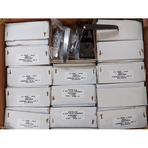 122 - A box of black nickel metal door handles, approximately 29 pairs Location: G