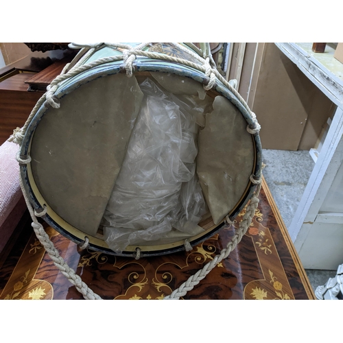 127 - A vintage painted wooden marching drum decorated with Beaumont College UT insignia A/F Location: G