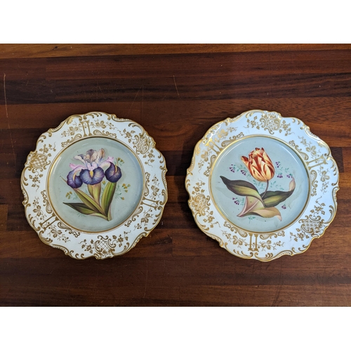 130 - Two 19th century Coalport botanical dessert plates attributed to Jabey Aston, each with a central de... 