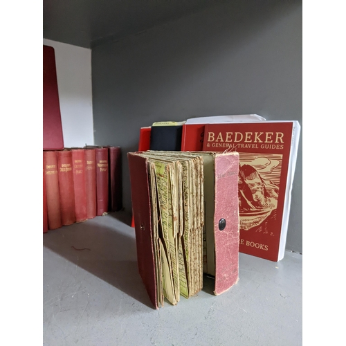 140 - A collection of Baedekers travel guide books to include Suisse touring guide to France, a fold map, ... 