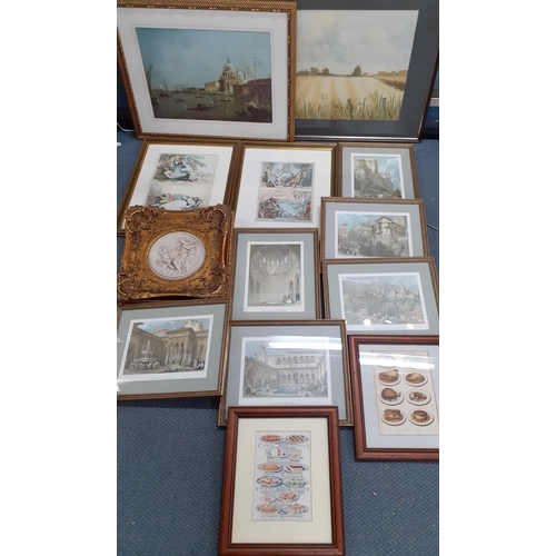 154 - A quantity of prints and a framed plaque to include David Roberts reproduction print of his original... 