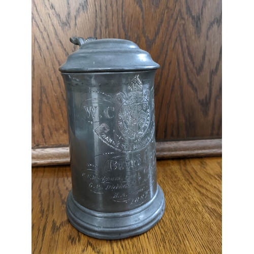 156 - A Victorian glass bottomed pewter presentation rowing trophy tankard for the Winchester College Boat... 