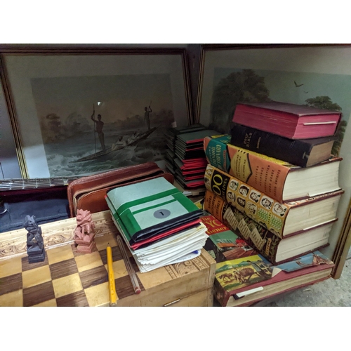 160 - A mixed lot to include a Jose Ferrer El Primo guitar in slip case, a folding box chess set with carv... 