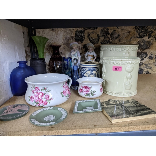 161 - A selection of ceramics and glassware to include Wedgwood glass duck, and Jasper ware pin dishes, a ... 