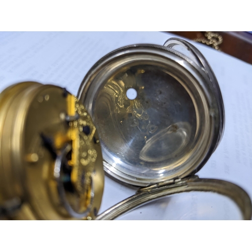 169 - A Victorian key-wind pocket watch in silver case, with engraved open faced dial with roman numbers, ... 