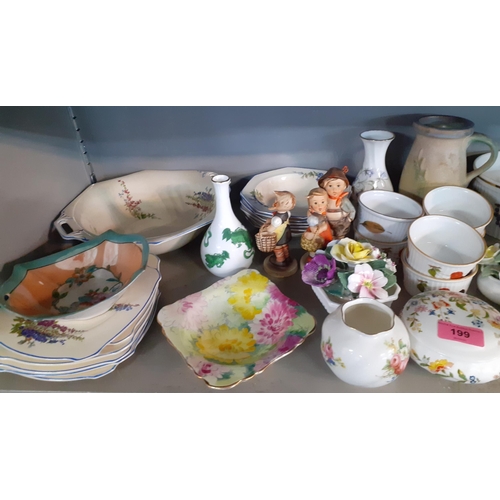 199 - Ceramics and glassware to include Goebel Hummel figures, a Royal Worcester hand painted pot and cove... 