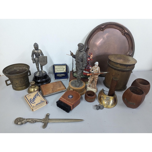 221 - A mixed lot of interest to include a 1887 Jubilee brass tin, copper plate engraved with anchor, Wate... 