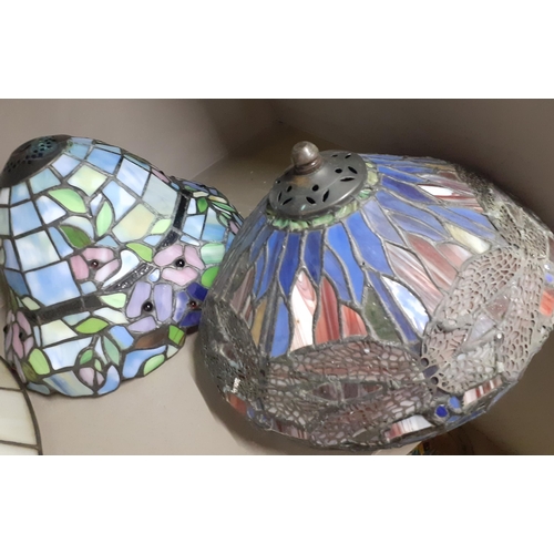 249 - Three Tiffany style decorative glass shades
Condition: the larger shade is slightly misshapen - see ... 