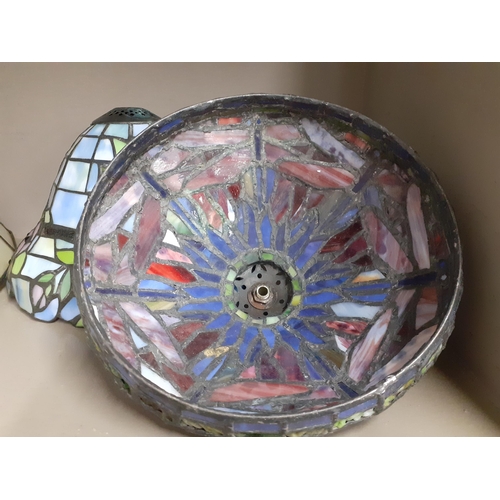 249 - Three Tiffany style decorative glass shades
Condition: the larger shade is slightly misshapen - see ... 