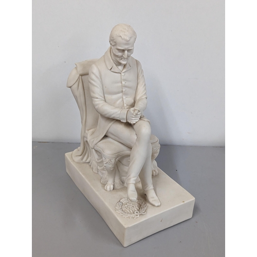 251 - A 19th century Parianware figure of Lord Wellington seated A/F, signed to base Samuel Allcock and da... 