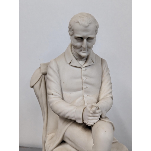 251 - A 19th century Parianware figure of Lord Wellington seated A/F, signed to base Samuel Allcock and da... 