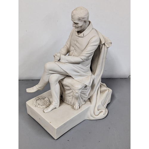 251 - A 19th century Parianware figure of Lord Wellington seated A/F, signed to base Samuel Allcock and da... 