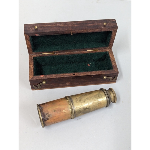 254 - A small brass pocket telescope signed Thomas. J. Evans, London, in fitted box, signed to top
Locatio... 