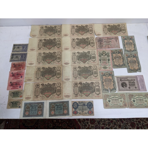 268 - A grop of banknotes to include approx 32 Russian 1905-12 notes, and approx 12 German bank notes, 191... 