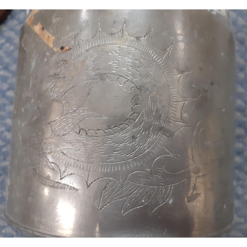 275 - A Chinese Chang Sea pewter tea caddy engraved with a four toed dragon, together with a R.J. Murphy '... 