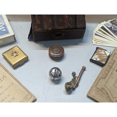 324 - A mixed lot of interest to include an early 20th century cigarette box with match holder in form of ... 