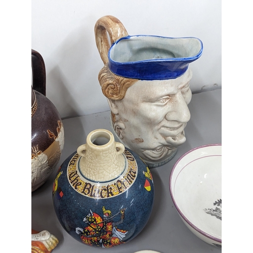 37 - A mixed lot of 19th century and later ceramics to include a Doulton Lambeth 1887 Jubilee jug, charac... 