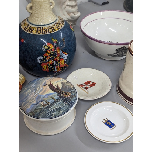 37 - A mixed lot of 19th century and later ceramics to include a Doulton Lambeth 1887 Jubilee jug, charac... 