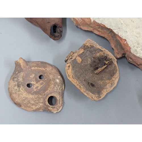 40 - Mixed certificates to include possibly Roman/Classical terracotta oil burners A/F, a terracotta ince... 