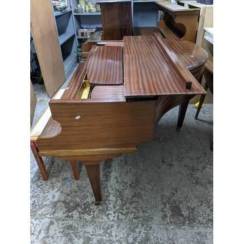 42 - A Challen mahogany cased baby grand piano, on square tapering legs and casters, along with a duet pi... 