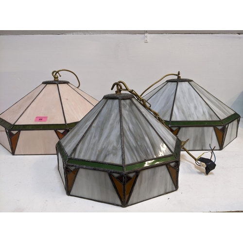 44 - Group of three stained glass ceiling lights in the Tiffany style, circa 1980's 
Location: RAM