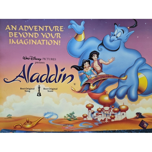 49 - Aladdin and Pocahontas - two cinematic Disney film posters mounted on board, circa 1980's, acquired ... 