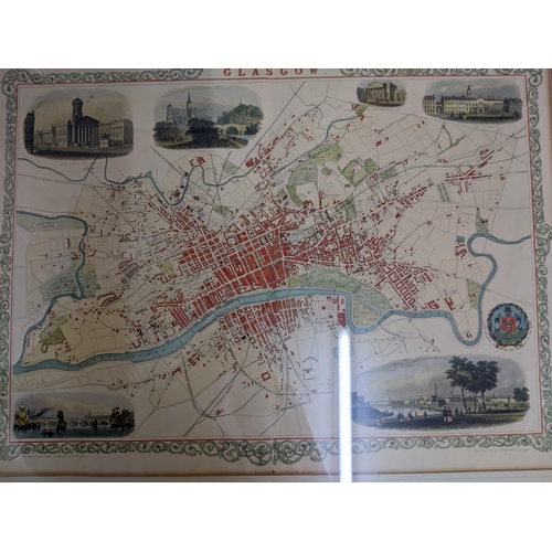 50 - A mid 19th century map of the city of Glasgow, drann and engraved by H.Winkles and J. Rapkin, arial ... 