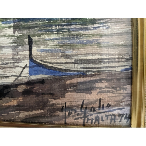 54 - Joseph Galia (Malta 1904-1985) watercolour, boats off the Maltese coast, signed and dated '74 to low... 