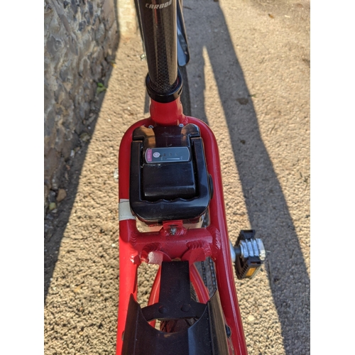 9 - An Explorer Ventura X gents electric bicycle in red and black colourway with charger A/F, battery no... 