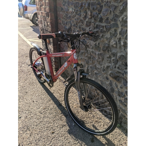 9 - An Explorer Ventura X gents electric bicycle in red and black colourway with charger A/F, battery no... 