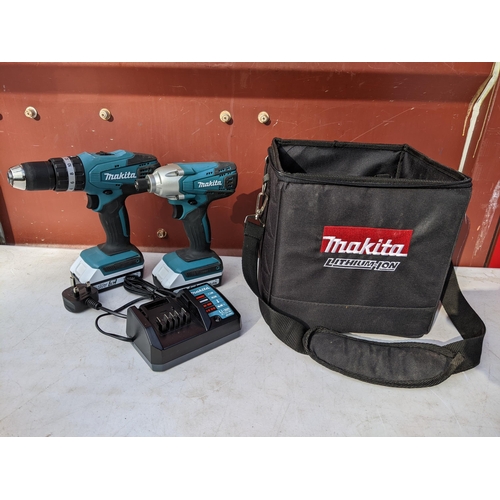 175 - Two Makita drills to include a HP457D and a TD127D Impact Driver 
Location: CON