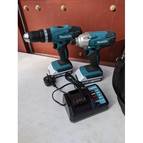 175 - Two Makita drills to include a HP457D and a TD127D Impact Driver 
Location: CON