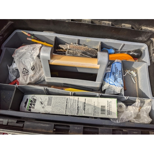 185 - A Zag tool box containing mixed tools together with a Skil drill, mixed lighting, record, clamps and... 