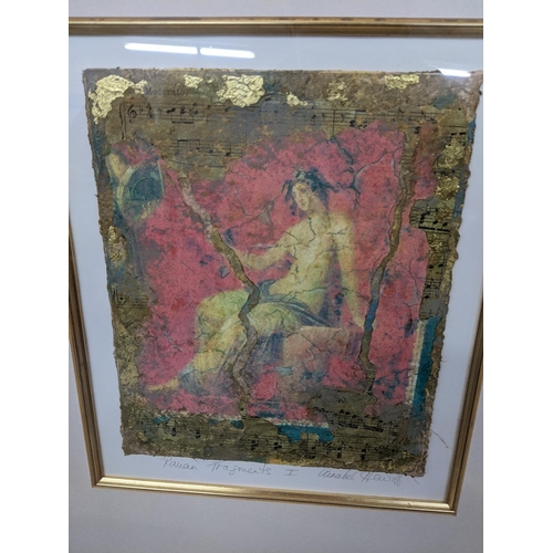 21 - Annabel Hewitt - Two mixed media pictures entitled Roman Fragments 24cm x 20.5cm framed Location: BW... 