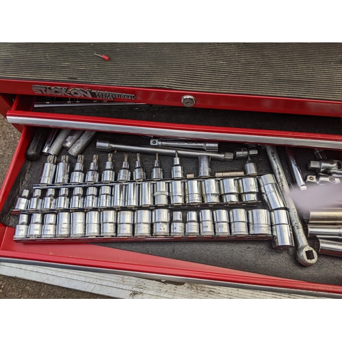 241 - A large Stack-On Professional Series tool chest containing mixed tools to include snap-on spanners, ... 