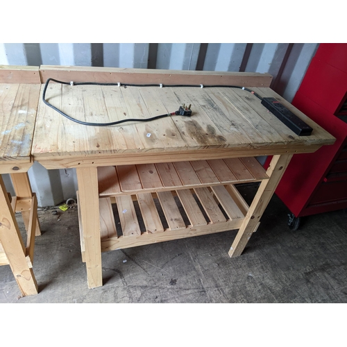 242 - A pair of three tier pine work benches, 91cm h x 117.5cm w
Location: CON