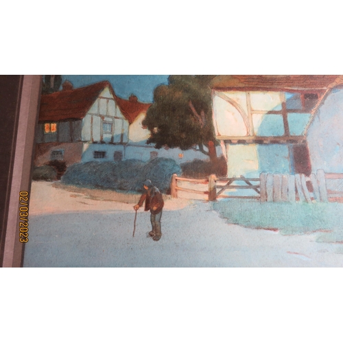 297 - Two Ernest Uden watercolours moonlit Kent village views in the manner of Albert Moulton Foweraker, 1... 