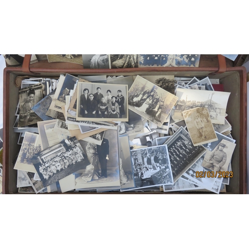 302 - Leather suitcase with Union Castle travel stickers and large amount of Japanese photographs from 40s... 