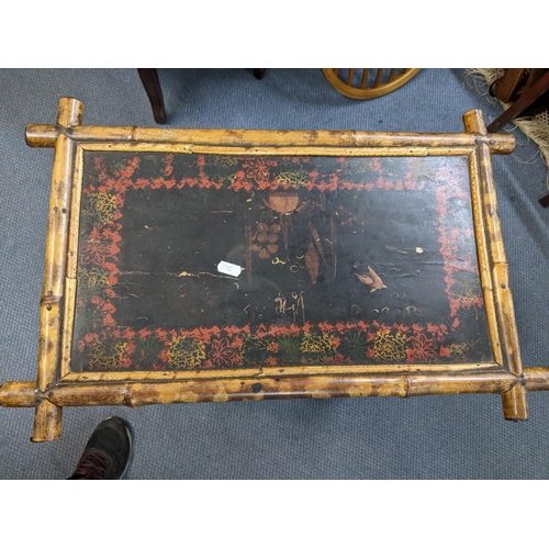 6 - A late Victorian bamboo magazine rack having three lacquered panels 78cm h x 58cm w Location: A1F