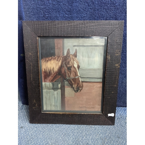 75 - Mabel F Burnet - an oil on canvas depicting a horse entitled 'Dick', signed and dated 1905 to the lo... 