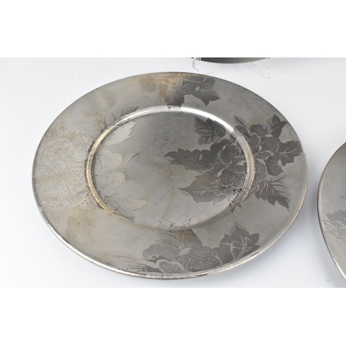 443 - A set of six Molin for Thomas Goode porcelain underplates, designed with silvered floral pattern, th... 