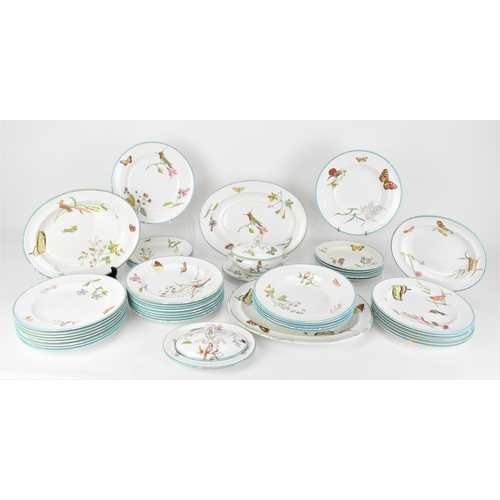 446 - A 19th century Wedgwood creamware forty-seven piece part dinner service, in exotic birds, specimen f... 