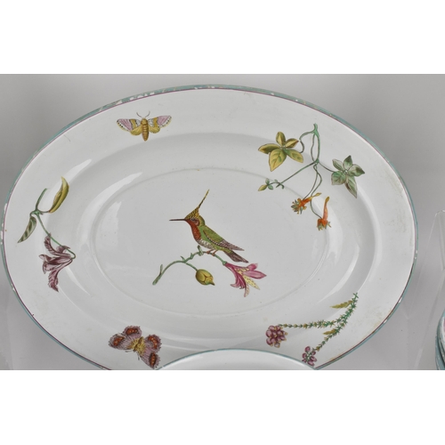 446 - A 19th century Wedgwood creamware forty-seven piece part dinner service, in exotic birds, specimen f... 