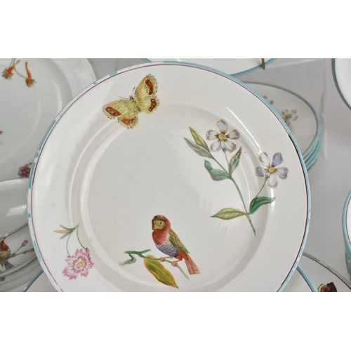 446 - A 19th century Wedgwood creamware forty-seven piece part dinner service, in exotic birds, specimen f... 