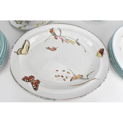 446 - A 19th century Wedgwood creamware forty-seven piece part dinner service, in exotic birds, specimen f... 